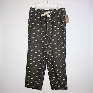 NWT Ruff Hewn Well Worn Grey White Moose Novelty Print Cotton Pajama Pant L